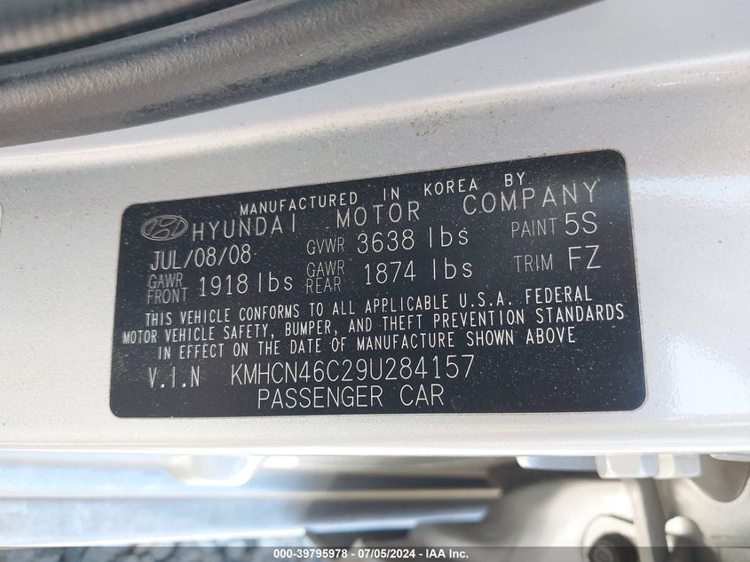 2009 Hyundai Accent Gls VIN: KMHCN46C390284157 Lot: 39795978