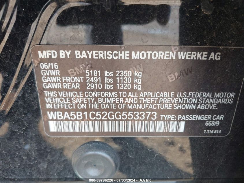 WBA5B1C52GG553373 2016 BMW 535 I