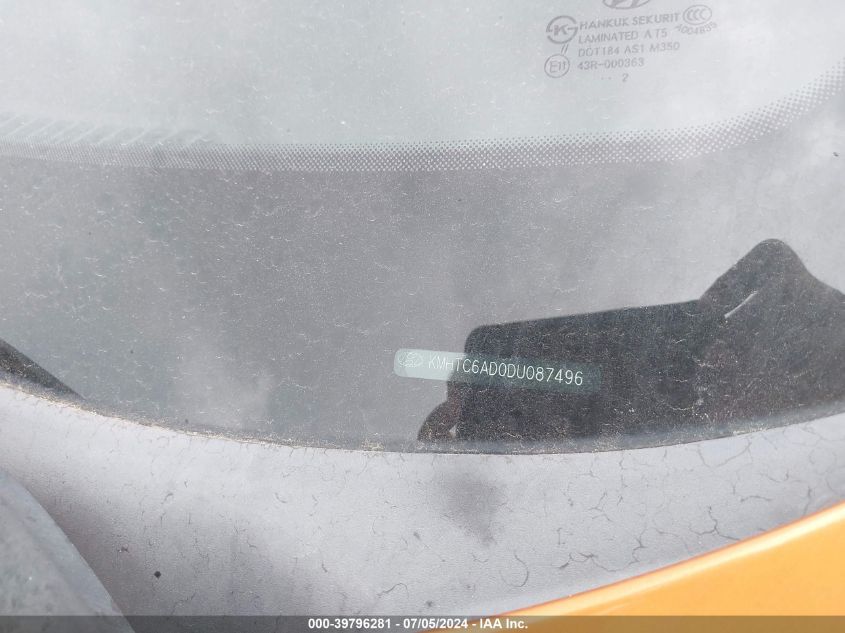 2013 Hyundai Veloster Base W/Black VIN: KMHTC6AD0DU087496 Lot: 39796281