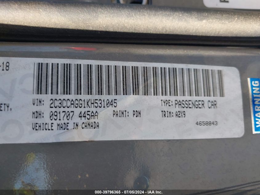 2019 Chrysler 300 300S Awd VIN: 2C3CCAGG1KH531045 Lot: 39796365