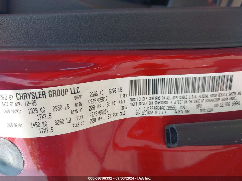 2010 Jeep Grand Cherokee Laredo VIN: 1J4PS4GK4AC139551 Lot: 39796392