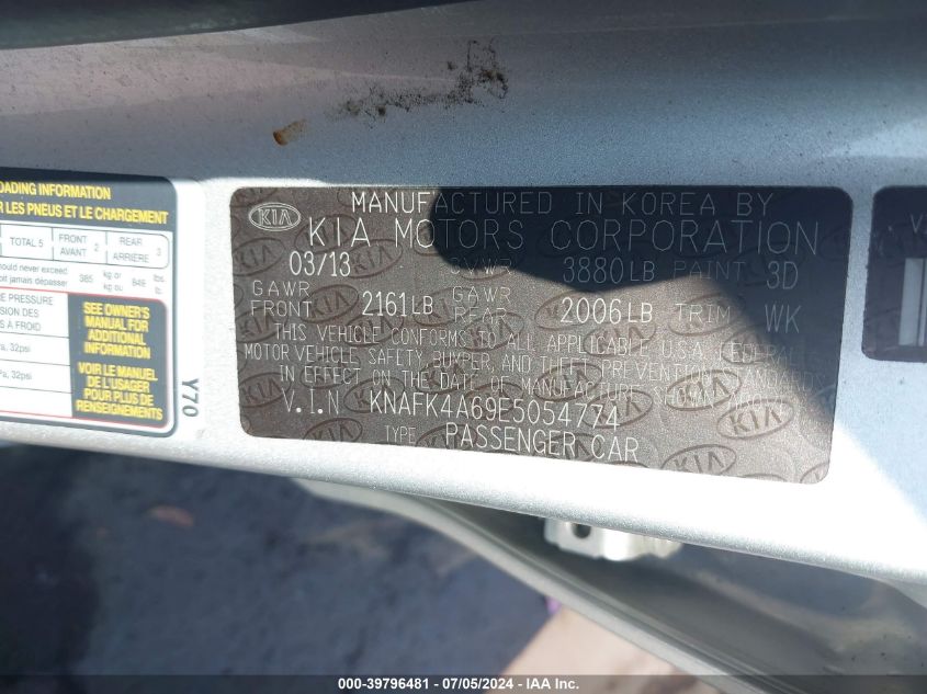 2014 Kia Forte Lx VIN: KNAFK4A69E5054774 Lot: 39796481