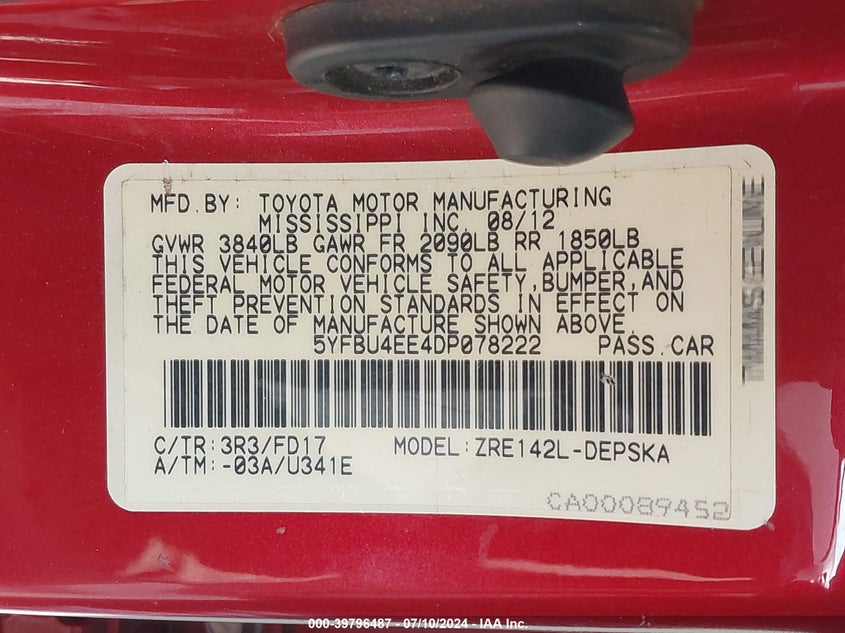 2013 TOYOTA COROLLA S - 5YFBU4EE4DP078222