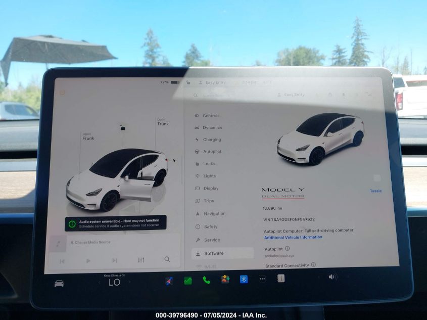 2022 Tesla Model Y Performance Dual Motor All-Wheel Drive VIN: 7SAYGDEF0NF547932 Lot: 39796490