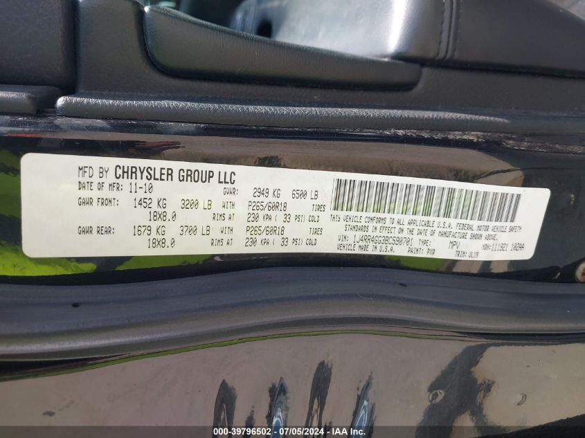 2011 Jeep Grand Cherokee Laredo VIN: 1J4RR4GG3BC590701 Lot: 39796502