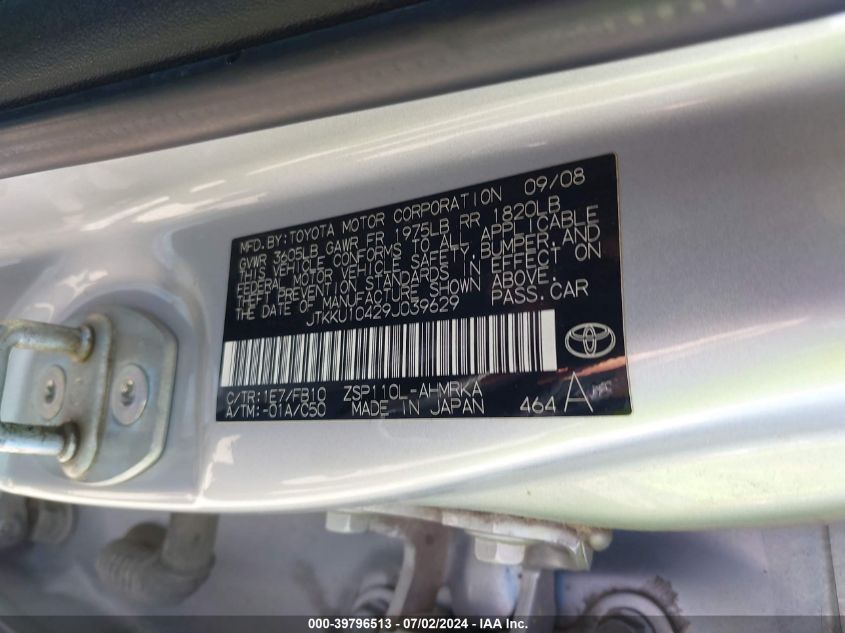 2009 Scion Xd VIN: JTKKU10429J039629 Lot: 39796513