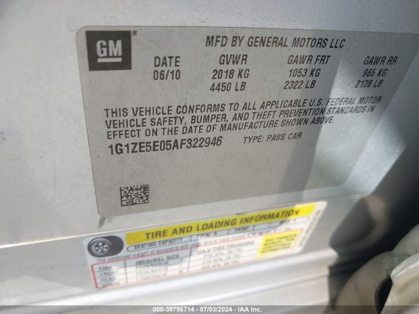 2010 Chevrolet Malibu Ltz VIN: 1G1ZE5E05AF322946 Lot: 39796714