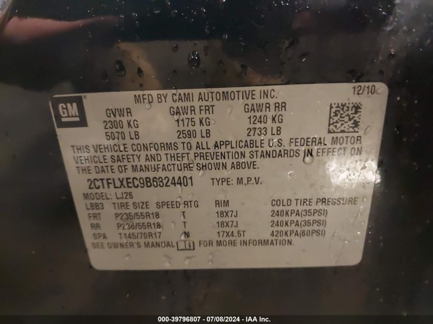 2011 GMC Terrain Slt-2 VIN: 2CTFLXEC9B6324401 Lot: 39796807