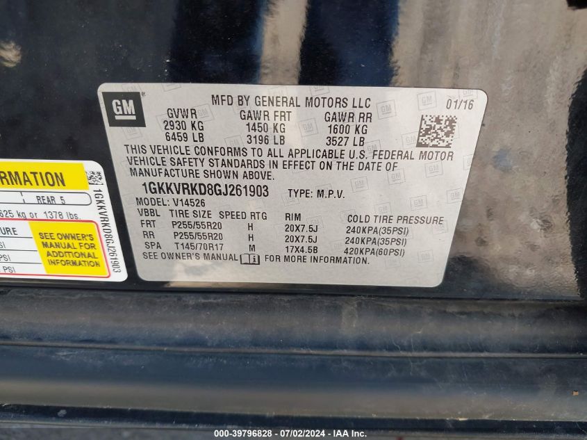 2016 GMC Acadia Slt-1 VIN: 1GKKVRKD8GJ261903 Lot: 39796828