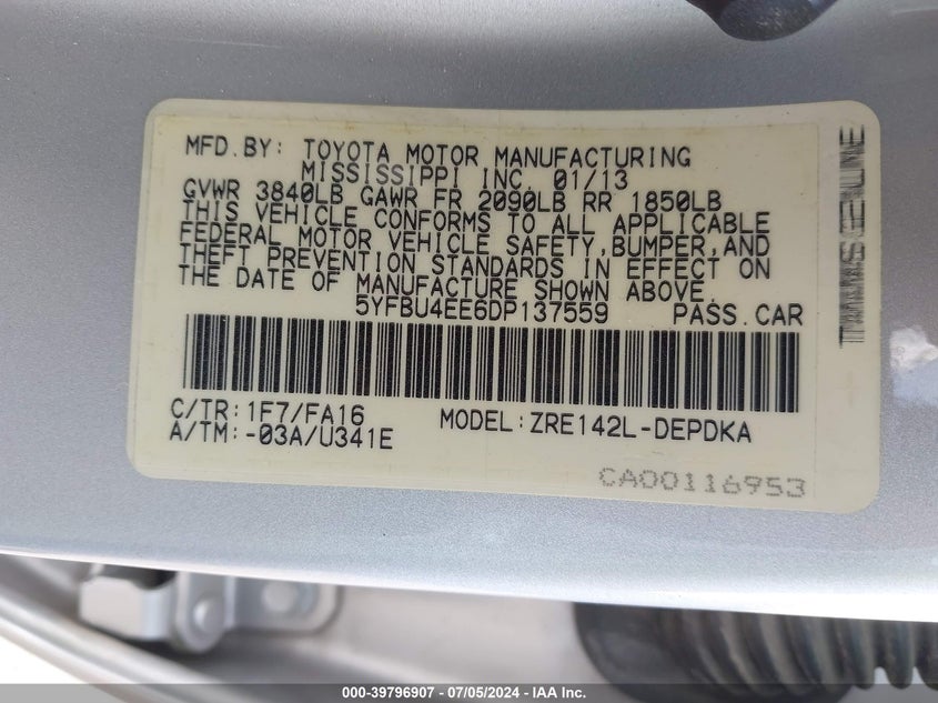 2013 TOYOTA COROLLA S/LE - 5YFBU4EE6DP137559