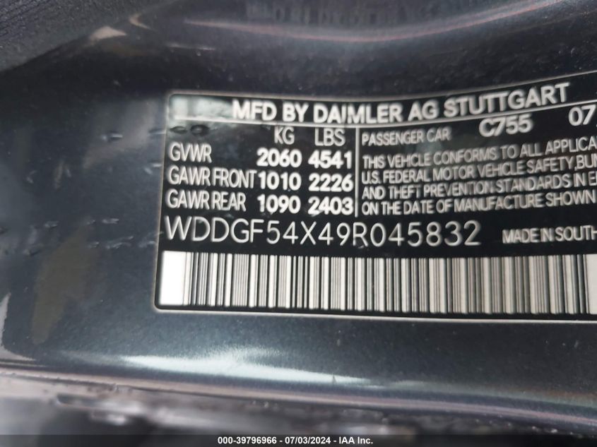 WDDGF54X49R045832 2009 Mercedes-Benz C 300