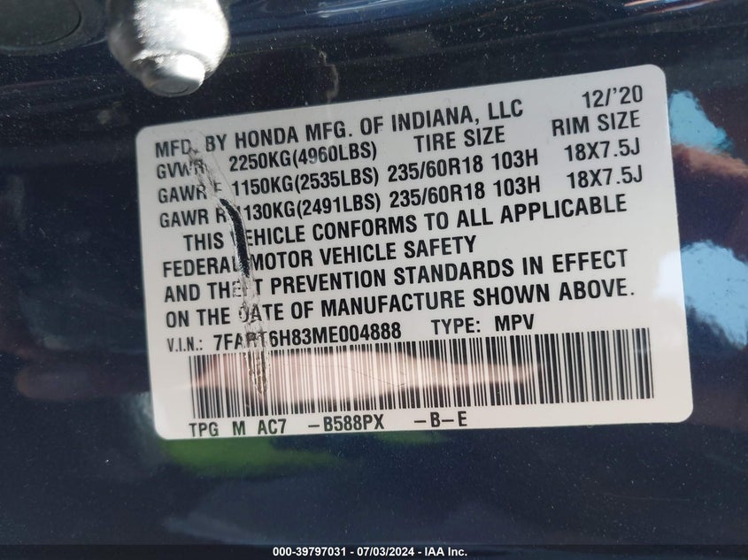 2021 HONDA CR-V HYBRID EX-L - 7FART6H83ME004888