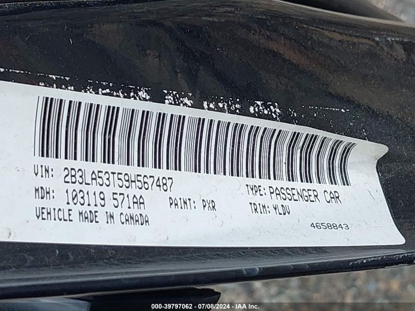 2009 Dodge Charger R/T VIN: 2B3LA53T59H567487 Lot: 39797062