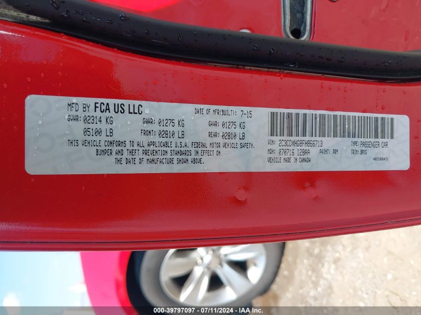 2015 DODGE CHARGER SXT - 2C3CDXHG8FH866713