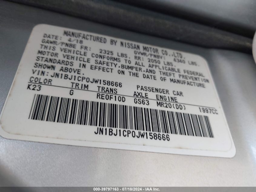 2018 Nissan Rogue Sport S VIN: JN1BJ1CP0JW158666 Lot: 39797163