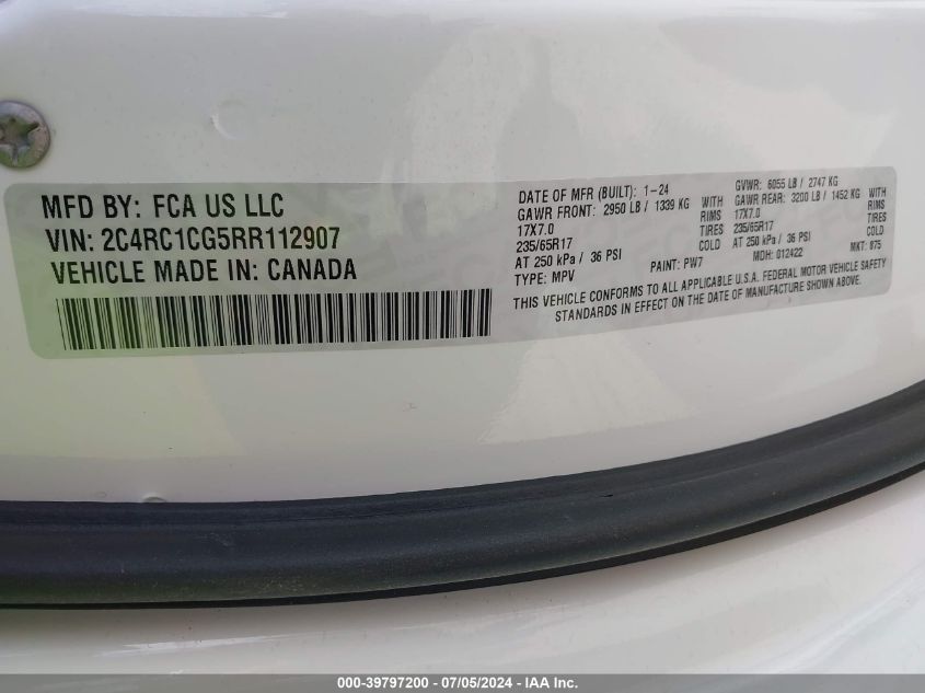 2024 Chrysler Voyager Lx VIN: 2C4RC1CG5RR112907 Lot: 39797200