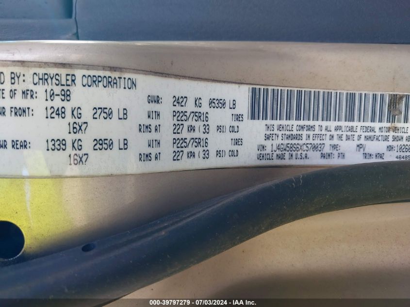 1999 Jeep Grand Cherokee Laredo VIN: 1J4GW58S6XC570037 Lot: 39797279