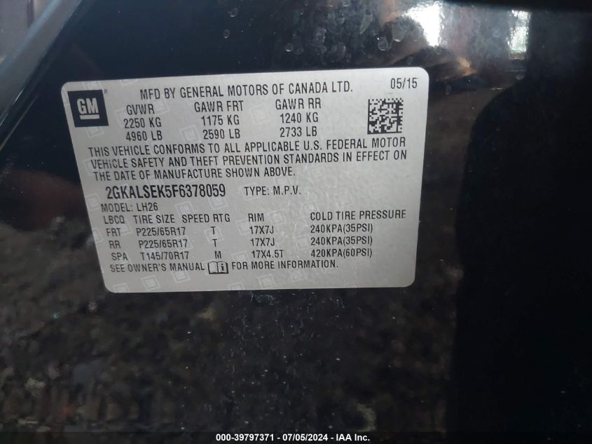 2015 GMC Terrain Slt-1 VIN: 2GKALSEK5F6378059 Lot: 39797371