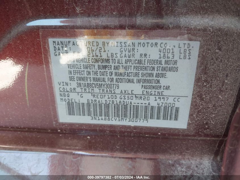 2021 Nissan Sentra Sv Xtronic Cvt VIN: 3N1AB8CV5MY300779 Lot: 39797382