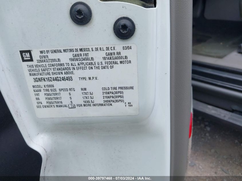 2004 Chevrolet Suburban 1500 Z71 VIN: 3GNFK16Z44G246493 Lot: 39797468