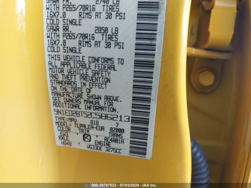 2002 Nissan Xterra Xe/Se VIN: 5N1ED28T52C586213 Lot: 39797523