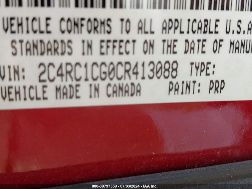 2012 Chrysler Town & Country Touring-L VIN: 2C4RC1CG0CR413088 Lot: 39797559