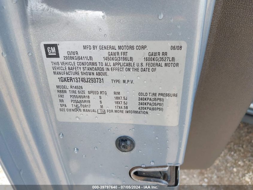 2008 GMC Acadia Sle-1 VIN: 1GKER13748J293731 Lot: 39797640