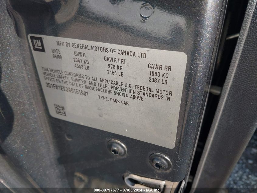 2010 Chevrolet Camaro 1Lt VIN: 2G1FB1EV3A9151901 Lot: 39797677