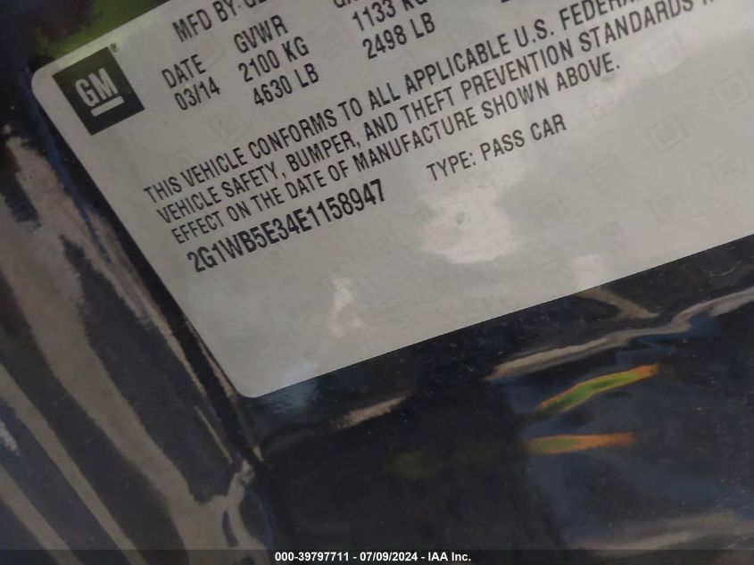 2014 Chevrolet Impala Limited Lt VIN: 2G1WB5E34E1158947 Lot: 39797711