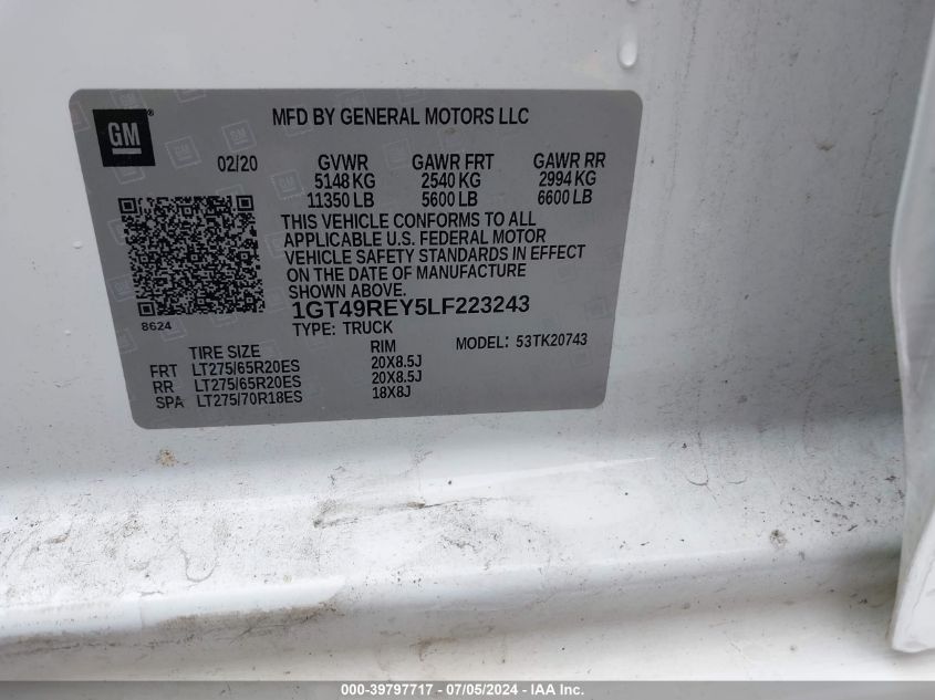 2020 GMC Sierra 2500Hd K2500 Denali VIN: 1GT49REY5LF223243 Lot: 39797717