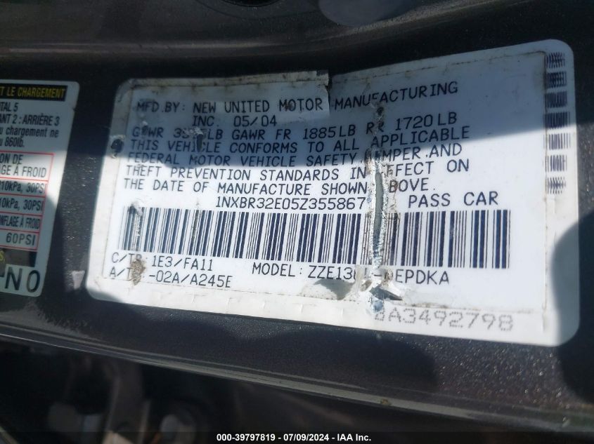 2005 Toyota Corolla Ce VIN: 1NXBR32E05Z355867 Lot: 39797819