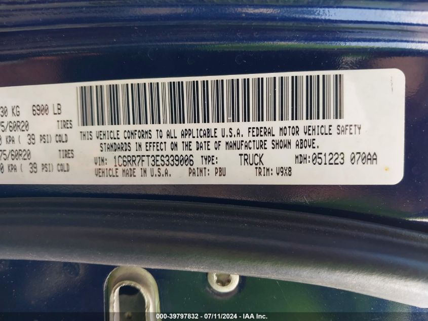 2014 Ram 1500 Express VIN: 1C6RR7FT3ES339006 Lot: 39797832