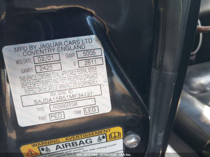 2001 Jaguar Xjr VIN: SAJDA15B51MF34737 Lot: 39797895