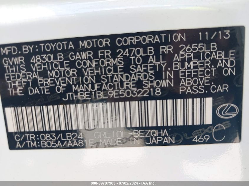 JTHBE1BL9E5032218 2014 Lexus Gs 350