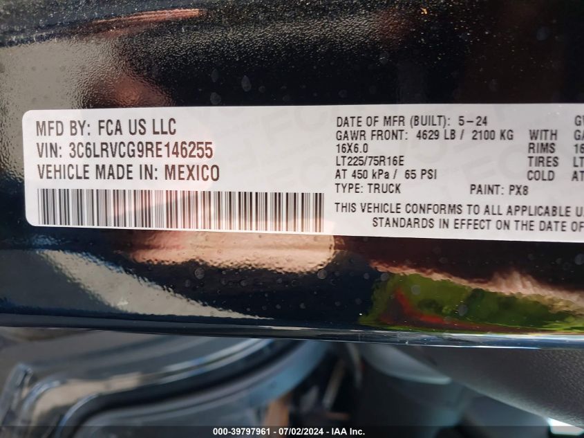 2024 Ram Promaster 2500 2500 High VIN: 3C6LRVCG9RE146255 Lot: 39797961