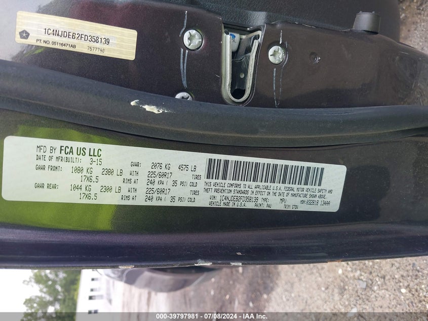 2015 Jeep Compass Latitude VIN: 1C4NJDEB2FD358139 Lot: 39797981