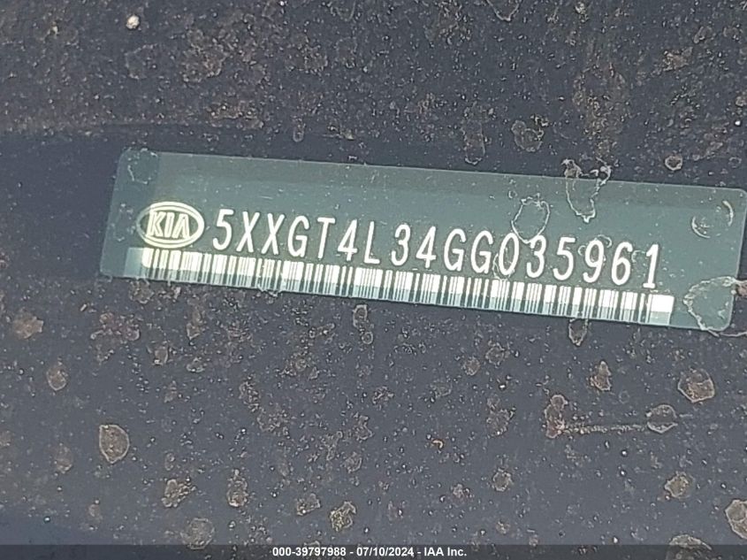 2016 Kia Optima Lx VIN: 5XXGT4L34GG035961 Lot: 39797988