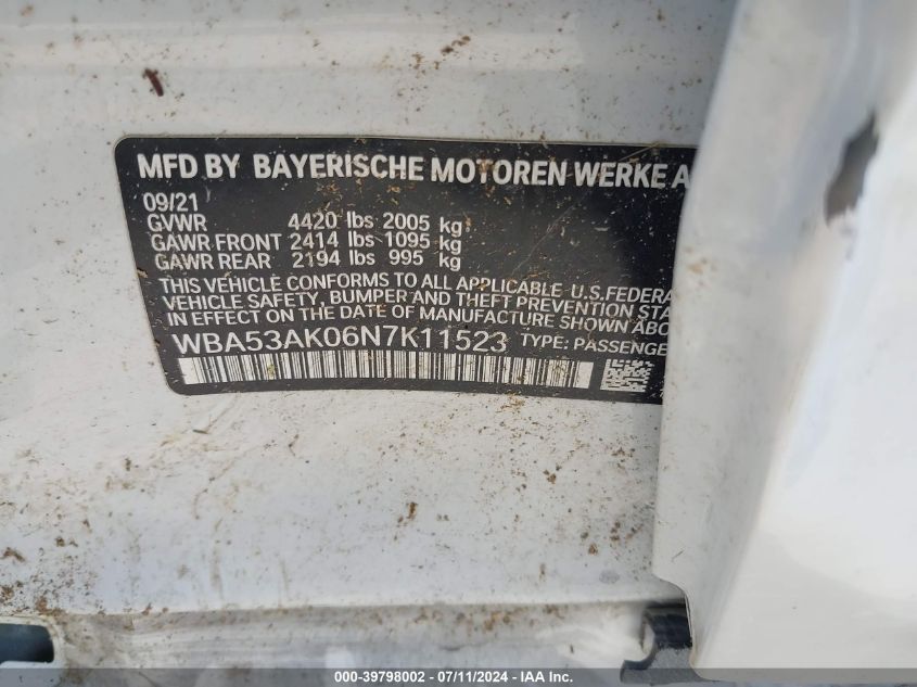 2022 BMW 228 Gran Coupe I Sdrive VIN: WBA53AK06N7K11523 Lot: 39798002