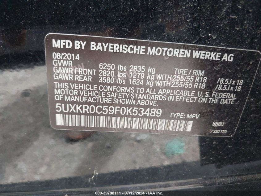 VIN 5UXKR0C59F0K53489 2015 BMW X5, Xdrive35I no.9