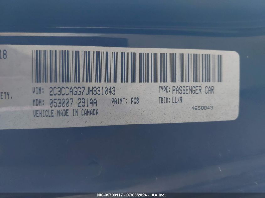 2018 Chrysler 300 300S Awd VIN: 2C3CCAGG7JH331043 Lot: 39798117