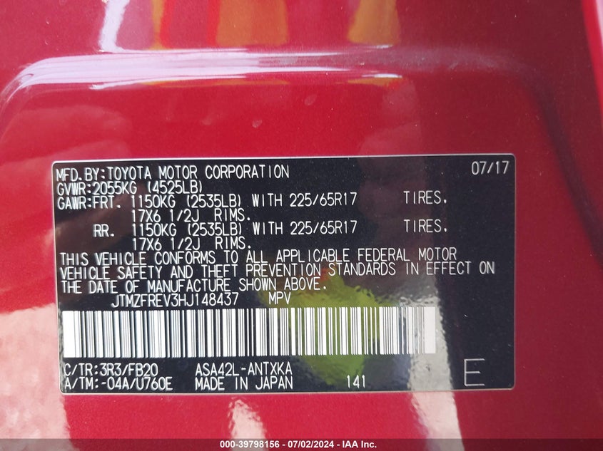 2017 TOYOTA RAV4 LE - JTMZFREV3HJ148437