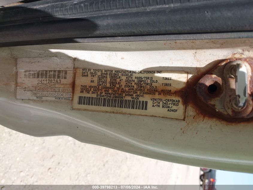 2001 Toyota Tacoma Base V6 VIN: 5TEWN72N61Z868387 Lot: 39798213