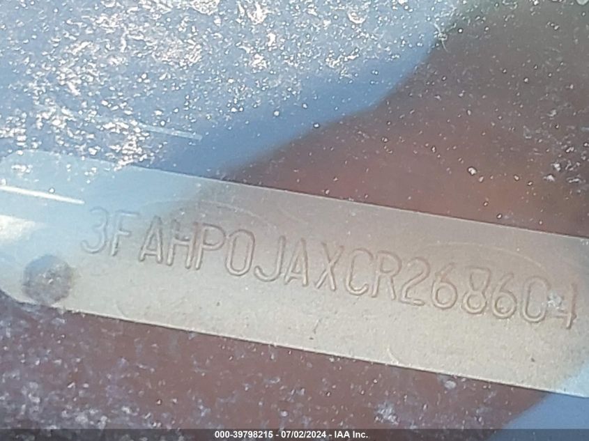 2012 Ford Fusion Sel VIN: 3FAHP0JAXCR268604 Lot: 39798215