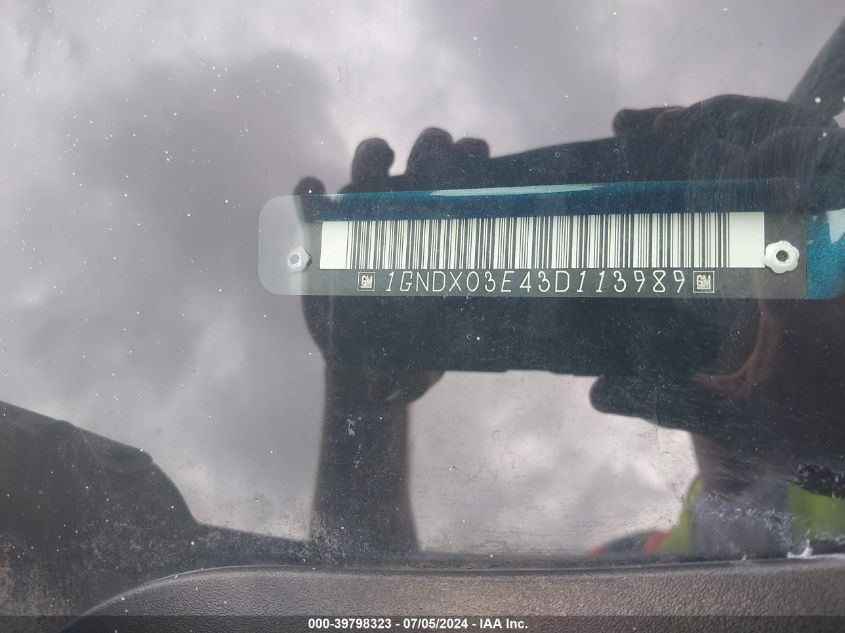 2003 Chevrolet Venture Lt W/1Sd VIN: 1GNDX03E43D113989 Lot: 39798323