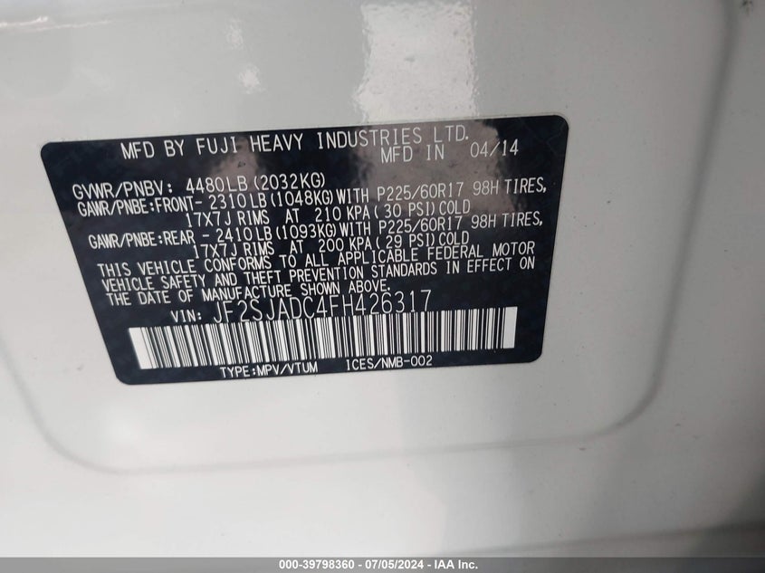 2015 SUBARU FORESTER 2.5I PREMIUM - JF2SJADC4FH426317