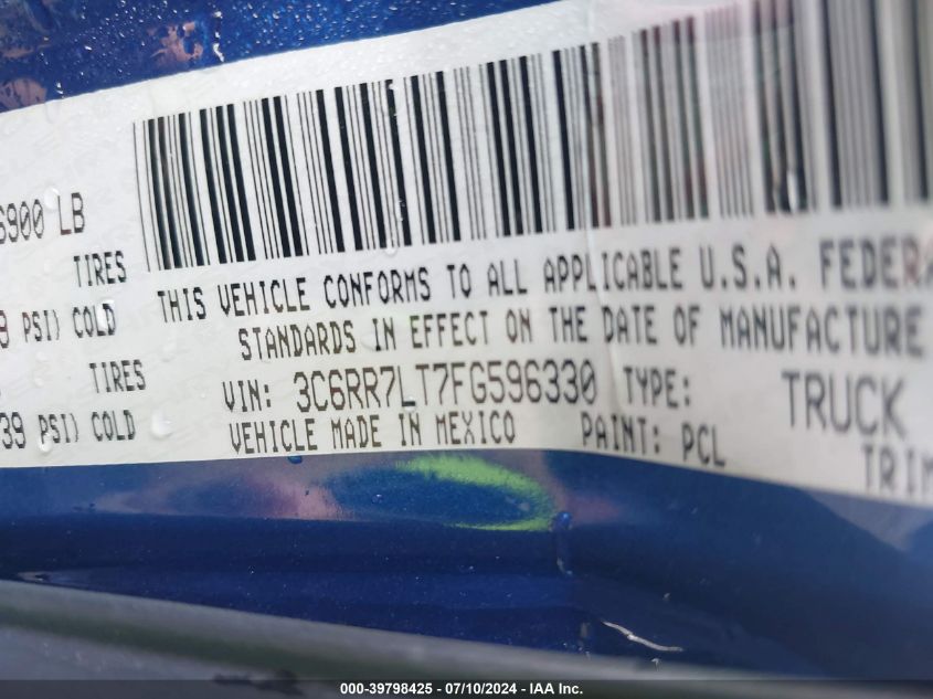 2015 Ram 1500 Big Horn VIN: 3C6RR7LT7FG596330 Lot: 39798425