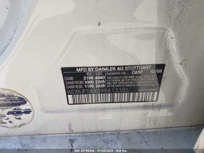 2009 Mercedes-Benz E 350 VIN: WDBUF56X39B413385 Lot: 39798445