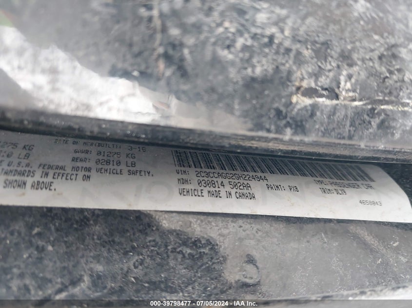 2016 Chrysler 300 300S VIN: 2C3CCAGG2GH224944 Lot: 39798477