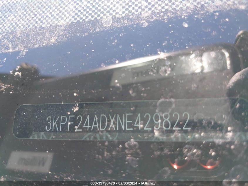 2022 Kia Forte Fe VIN: 3KPF24ADXNE429822 Lot: 39798479