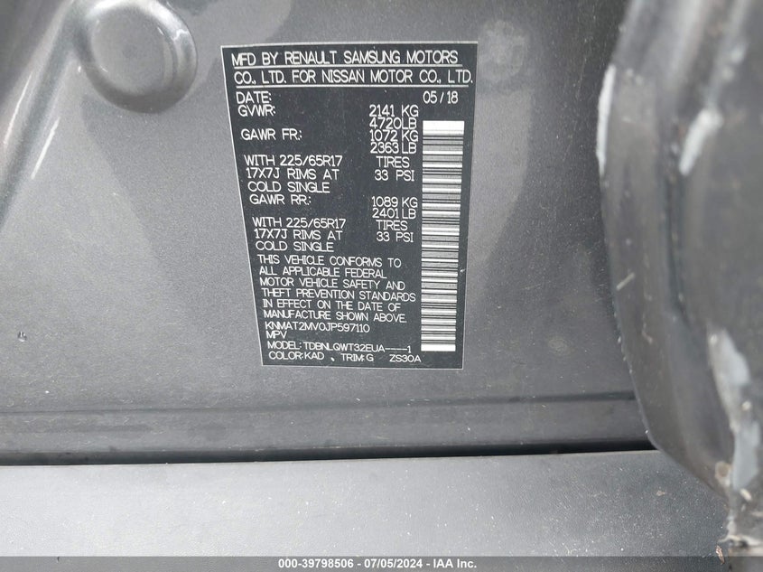 2018 NISSAN ROGUE S/SV - KNMAT2MV0JP597110